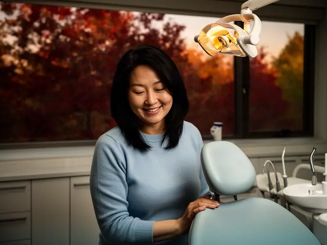 A dentist standing beside a dental chair.